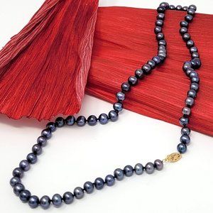 Black Freshwater Pearl Necklace | 7–7.5mm | 14K Gold Clasp | 24"